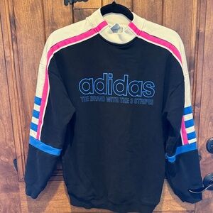 Adidas Women's Black Crewneck Sweater with Blue and Pink Accents
